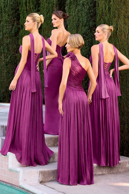 STRAPLESS NECKLINE SOFT PLEATED MAXI COCKTAIL DRESS