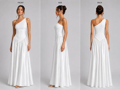 Mirelle Hybrid Bandage Satin Midi Dress