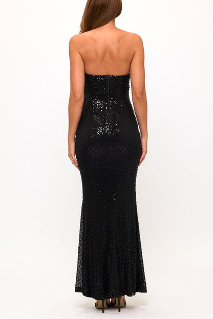 BEADS AND SEQUINS MAXI COCKTAIL DRESS