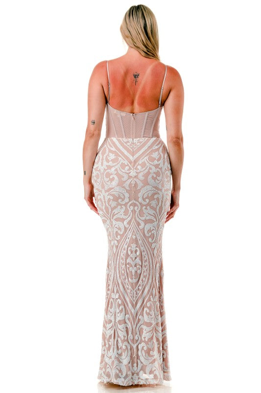 SEQUIN EMBELLISHED CORSET MAXI MERMAID COCKTAIL DREAS
