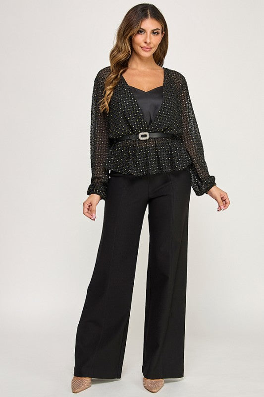 LONG SLEEVES MESH TOP WITH BELT