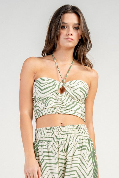 HALTER NECK CROP TOP AND WIDE LEG PANTS SET