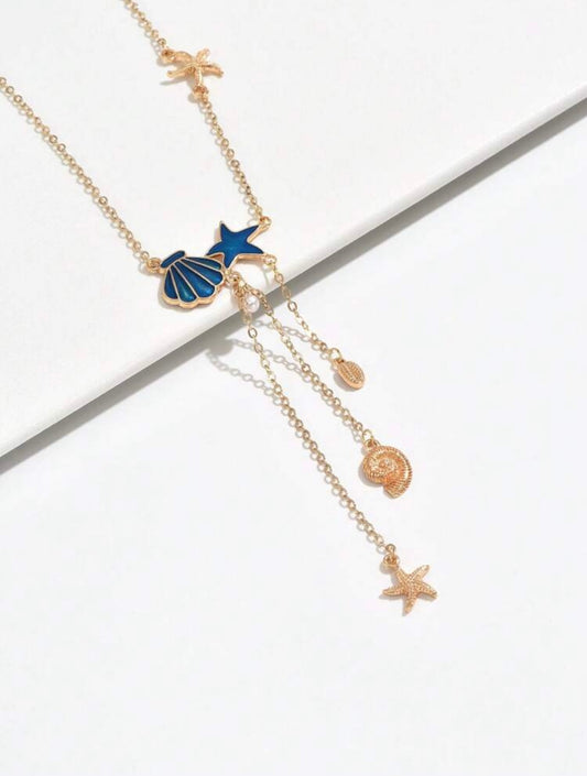 STARFISH & SHELL PENDANT NECKLACE