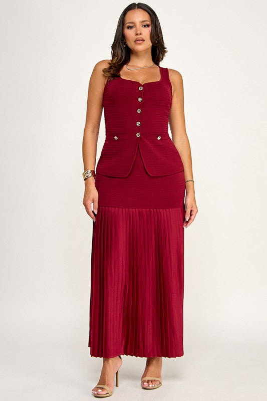 SWEATER VEST AND CONTRAST PLEATED SKIRT SET