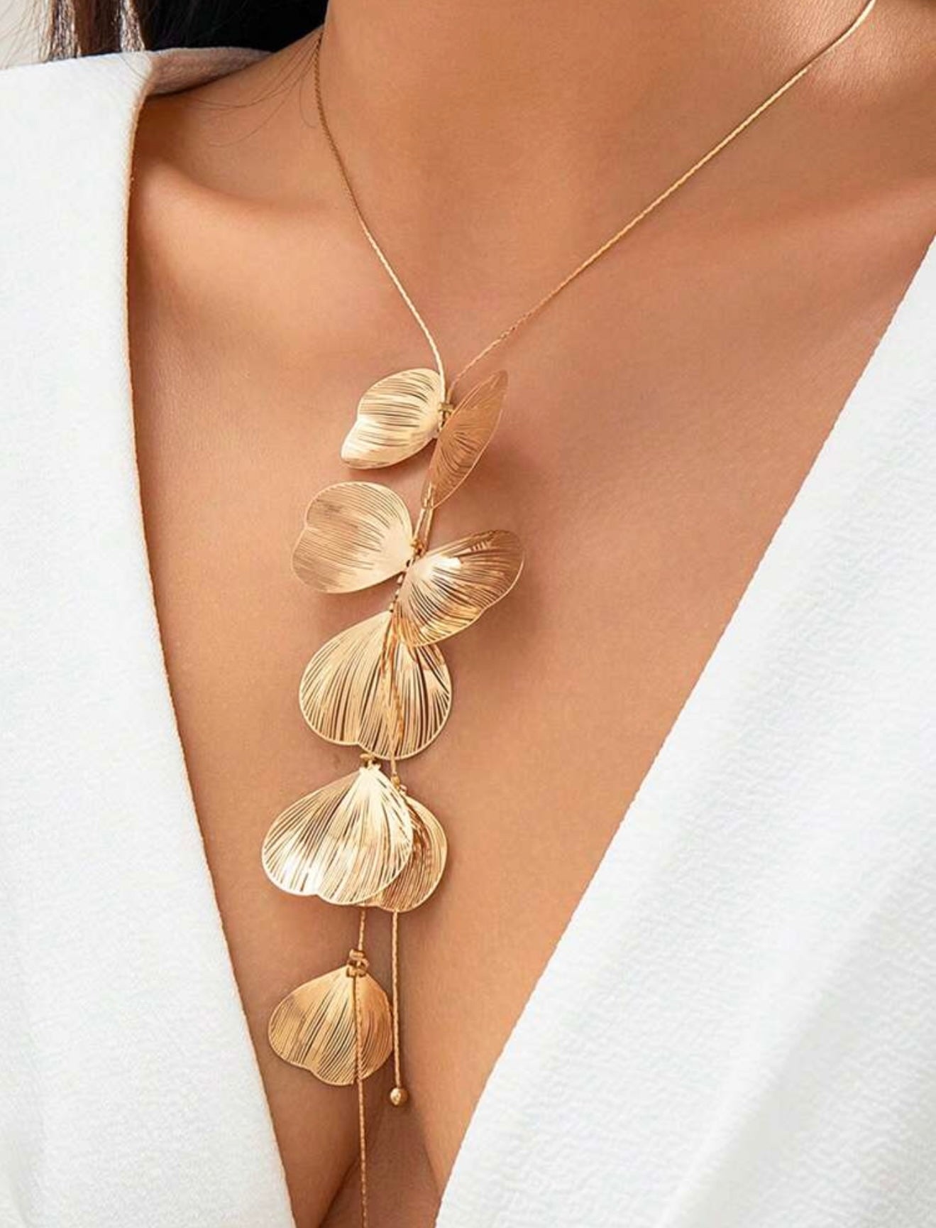3 PCS METALLIC TASSEL Y SHAPED NECKLACE AND EARRINGS SET