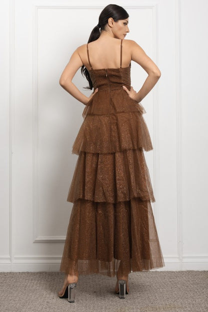 SPAGHETTI STRAP TIERED MAXI PARTY DRESS