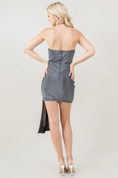 METALLIC KNIT TUBE ZIPPER BACK MINI PARTY
