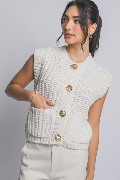 GOLD BUTTON DOWN KNIT VEST