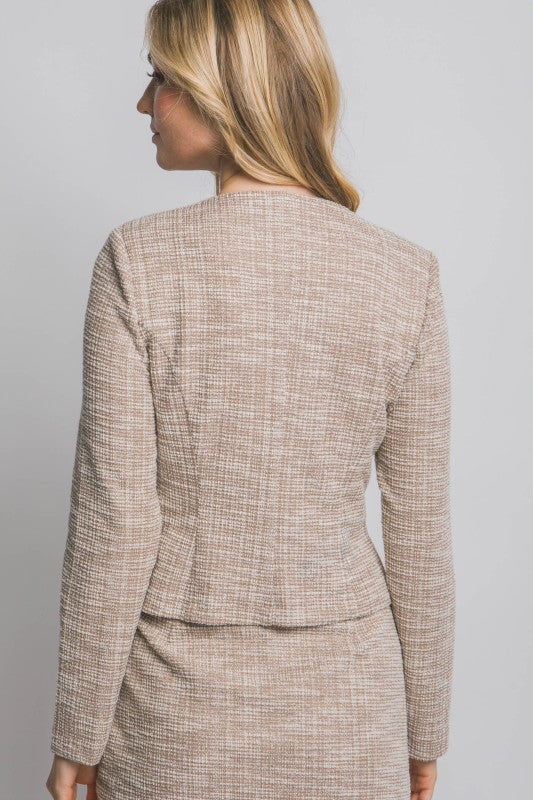 BUTTON UP TWEED ROUND NECKLINE SHAKET