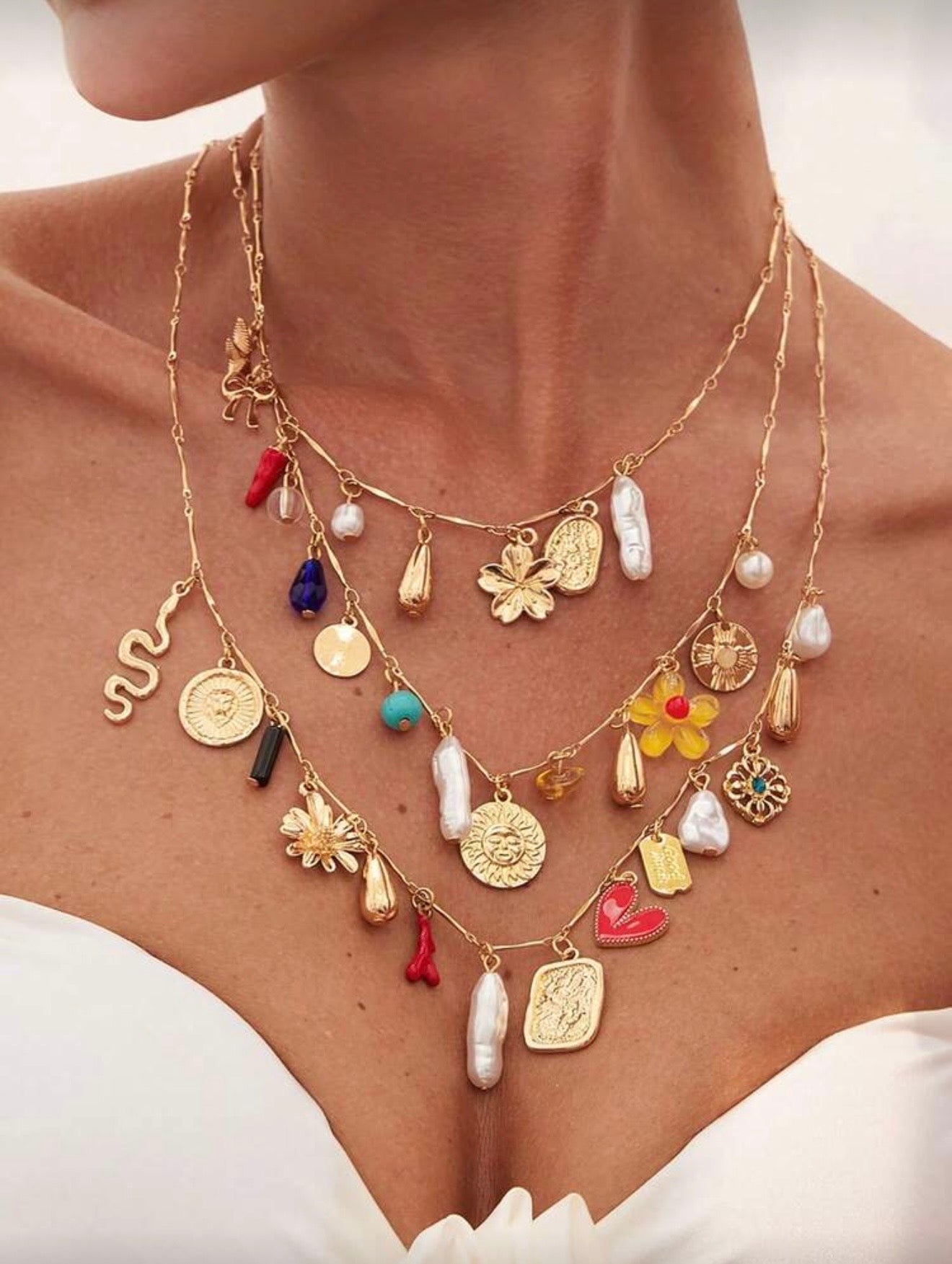 STACKED MULTI LAYER BOHEMIAN PENDANT NECKLACE