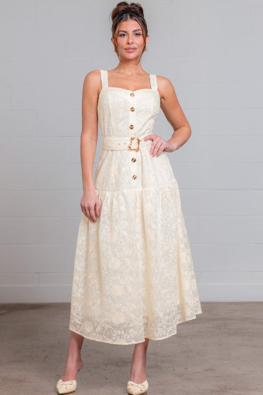 BELTED LACE MAXI DRESS