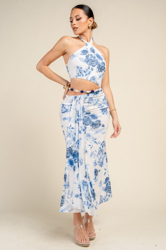 PRINTED ONION HALTER NECK MESB SUMMER DRESS