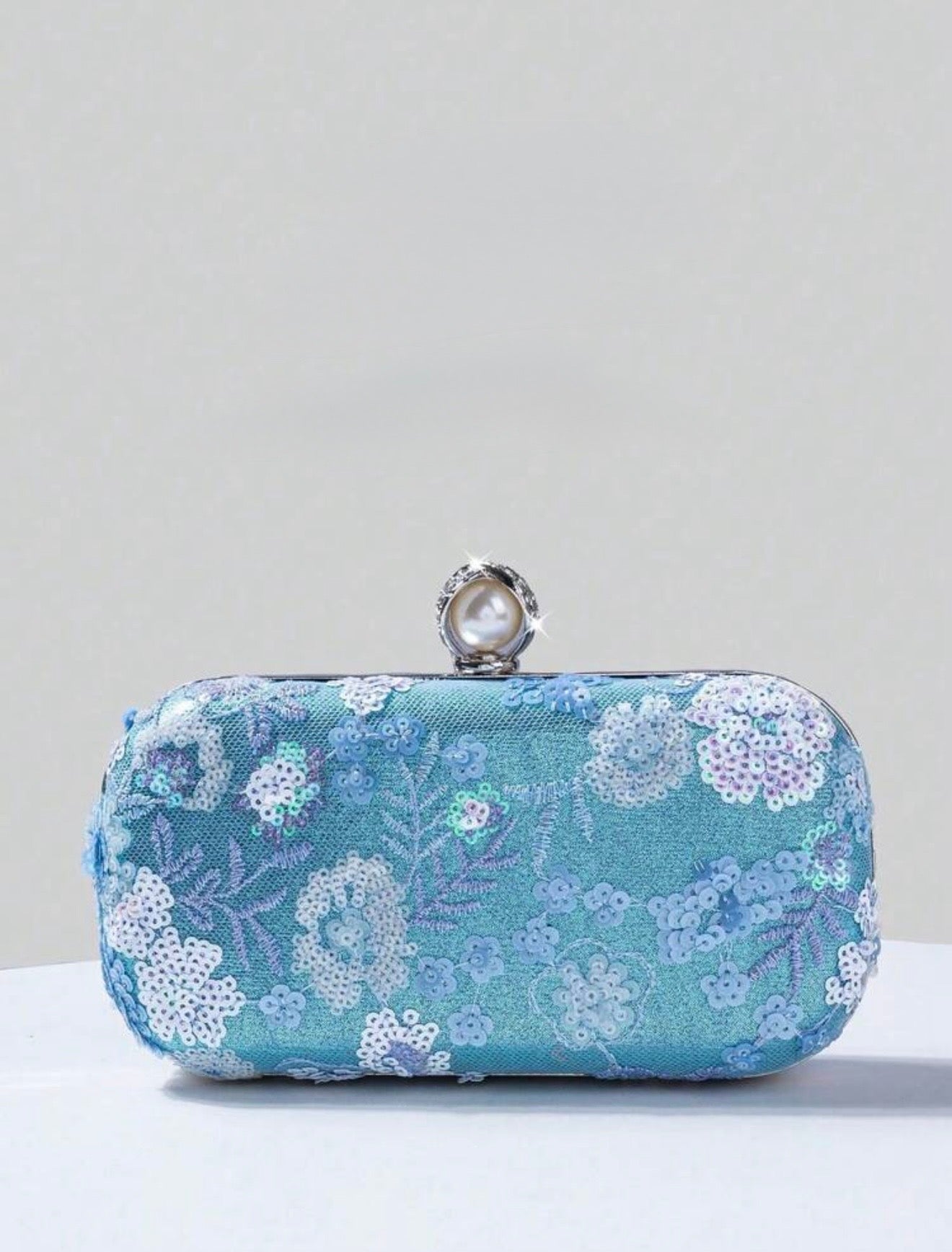FLORAL SEQUIN EVENING CLUTCH BAG