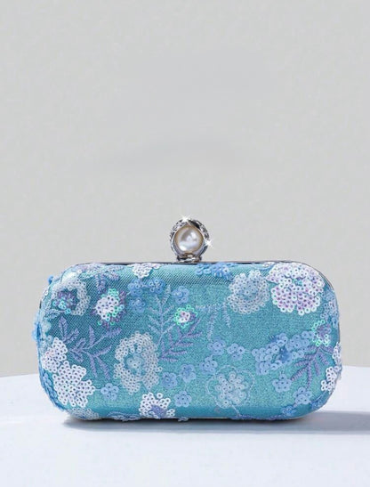 FLORAL SEQUIN EVENING CLUTCH BAG