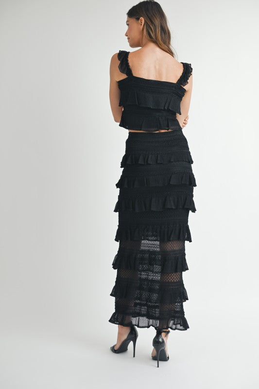 CONTRAST DETAIL RUFFLE KNIT TOP SKIRT SET