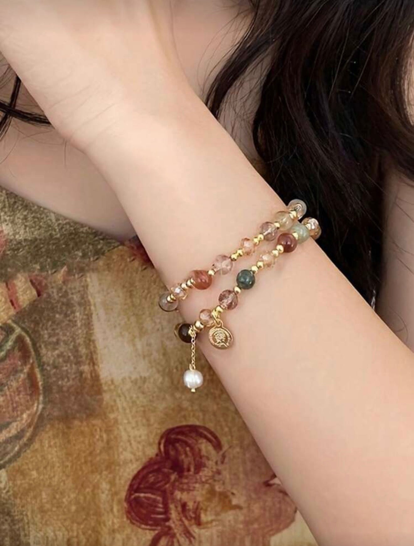 MULTI LAYER FAUX PEARL & CRYSTAL BEADED BRACELET