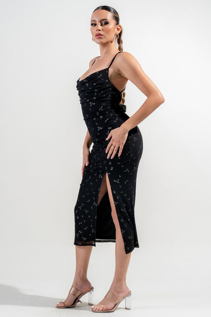 METALLIC MESH MIDI DRESS