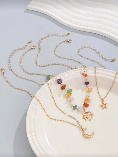 3 PCS CRYSTAL BEADED CHAIN NECKLACE