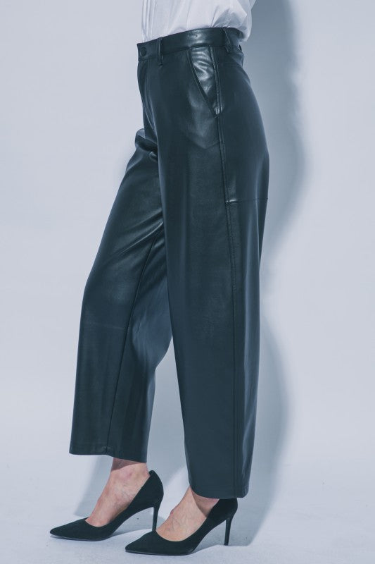 FAUX LEATHER WIDE LEG PANTS