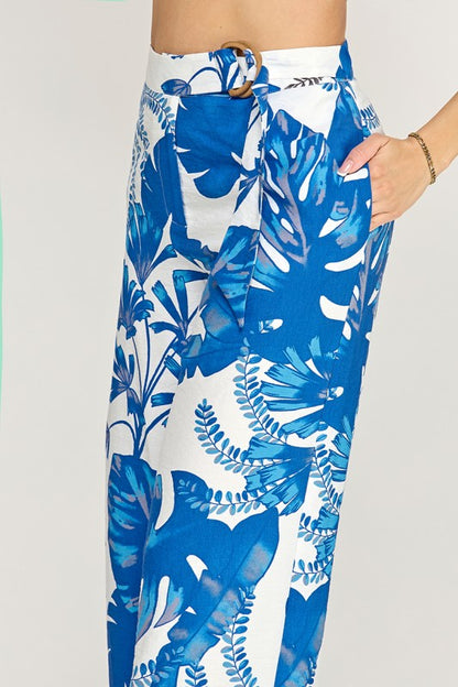 PRINTED PANTS WITH WAIST BUCKLE