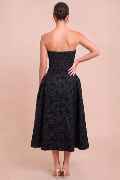 TEXTURED PUFF MIDI PARTY DRESS