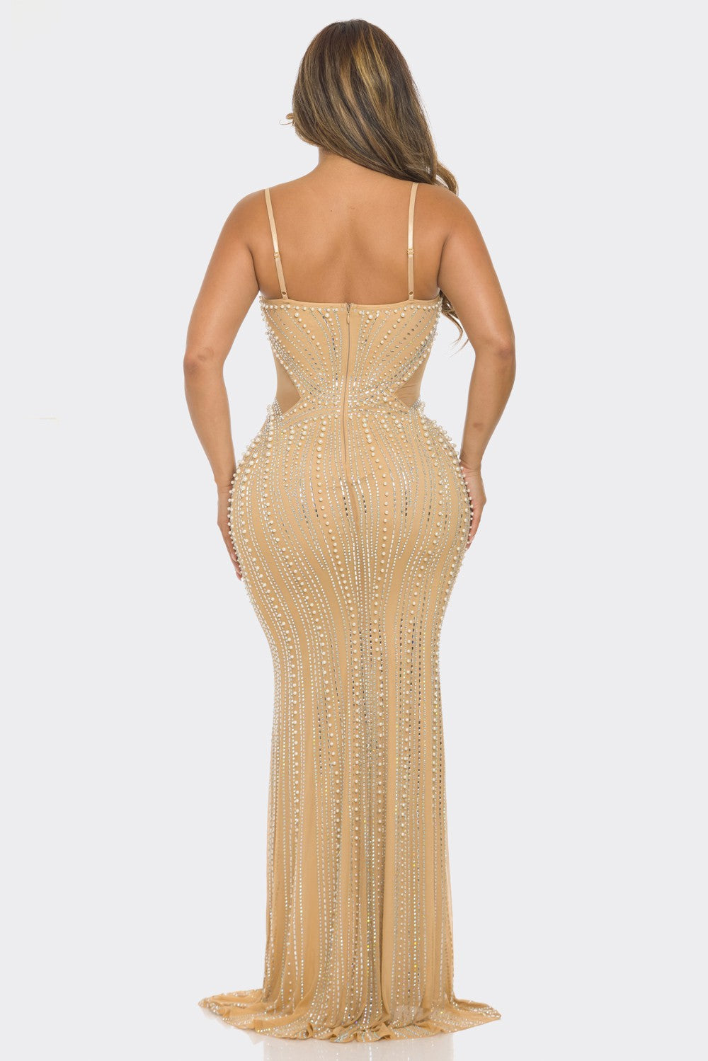 RHINESTONE/PEARL EMBELLISHED MAXI Cocktail DRESS