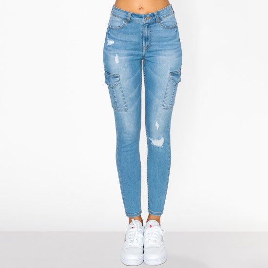 HIGH RISE CARGO SKINNY JEANS