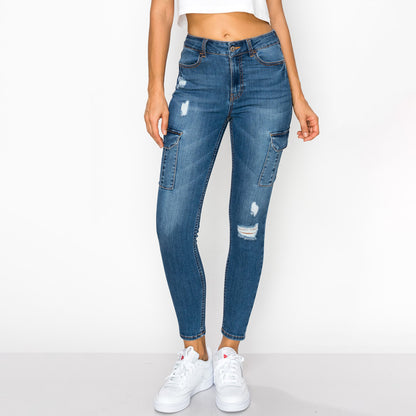 HIGH RISE CARGO SKINNY JEANS