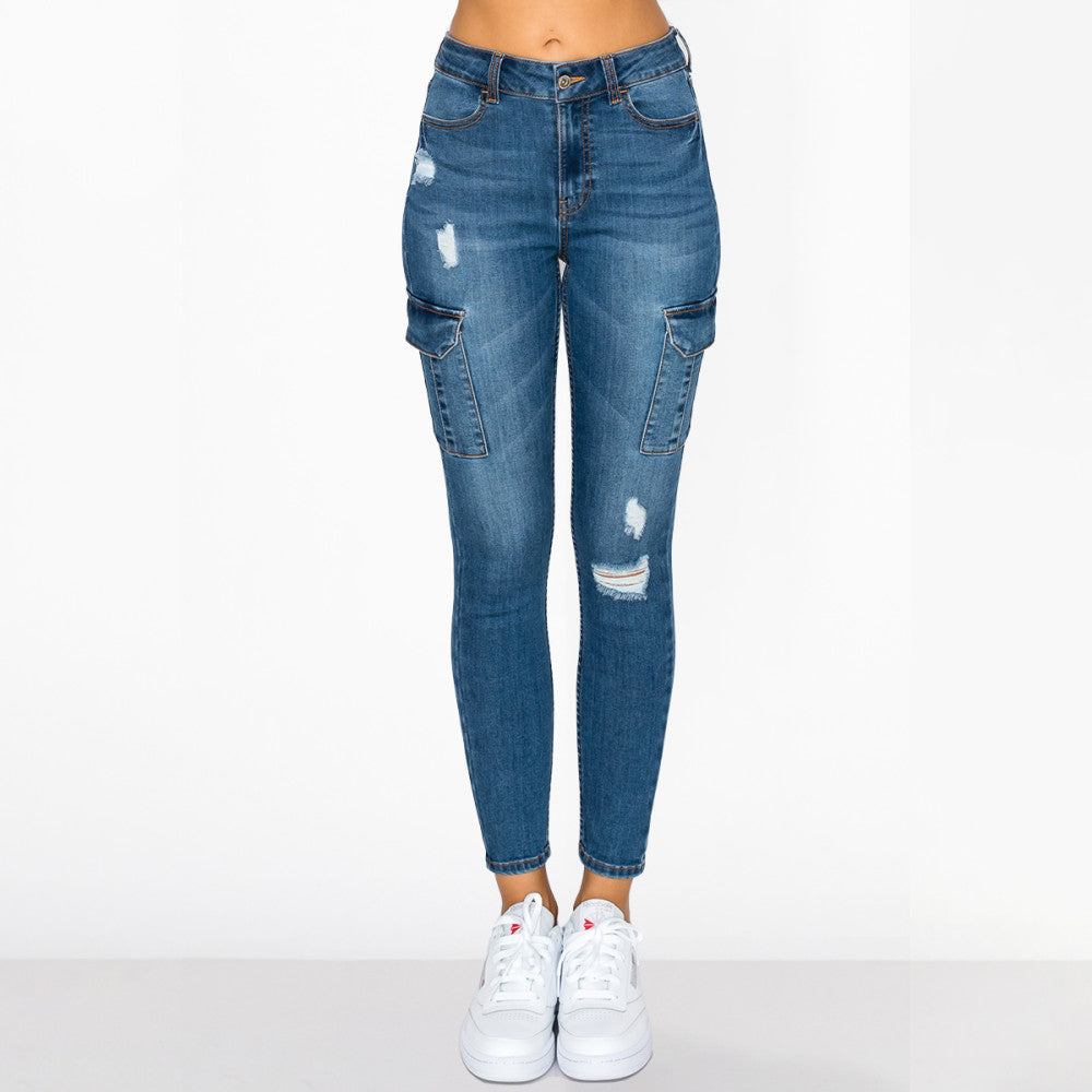 HIGH RISE CARGO SKINNY JEANS