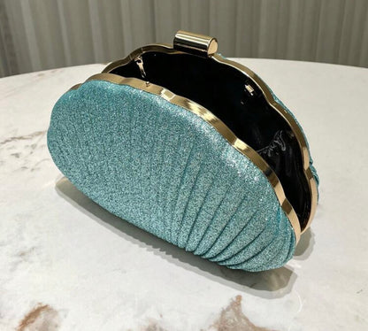 SEASHELL PU LEATHER BOX SHAPED EVENING CLUTCH BAG
