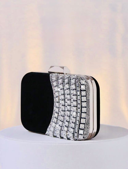 ELGANT VELVET DIAMOND SEQUIN BOX-SHAPED EVENING CLUTCH