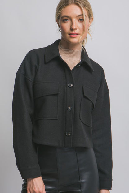 CROPPED FLEECE SHACKET WITH REMOVABLE HOOD