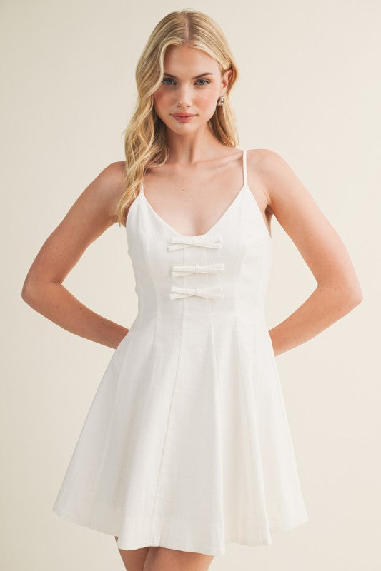 SEAMED BODICE TRIPLE BOW MINI DRESS