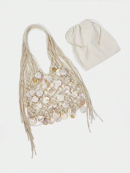 SHELL CROCHET TASSEL BEACH HANDBAG