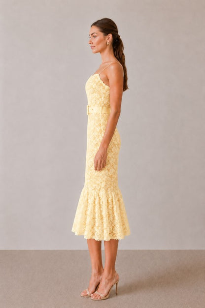 LACE FLOUNCE MIDI DRESS