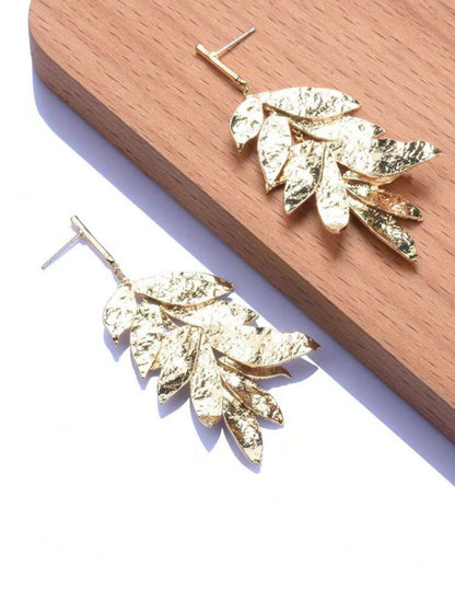 TEXTURED MULTI LAYER LEAF EARRINGS