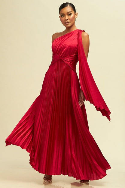 ONE SHOULDER PLEATED MAXI DRESS