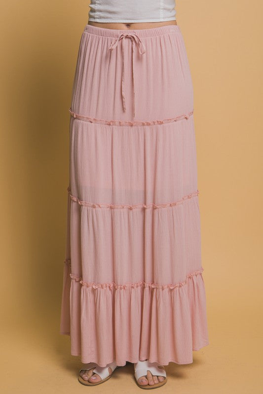 TIERED MAXI DRAWSTRING SKIRT