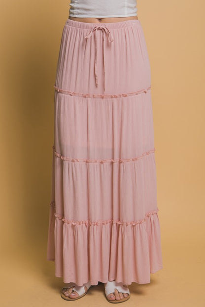 TIERED MAXI DRAWSTRING SKIRT