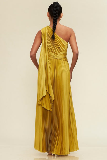 ONE SHOULDER PLEATED MAXI DRESS