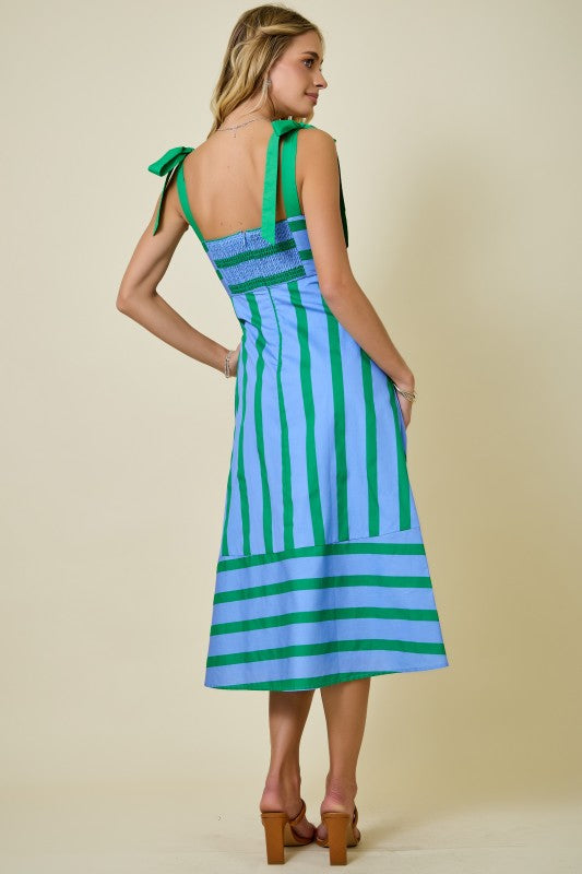 A-LINE STRIPED MIDI DRESS