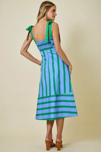 A-LINE STRIPED MIDI DRESS