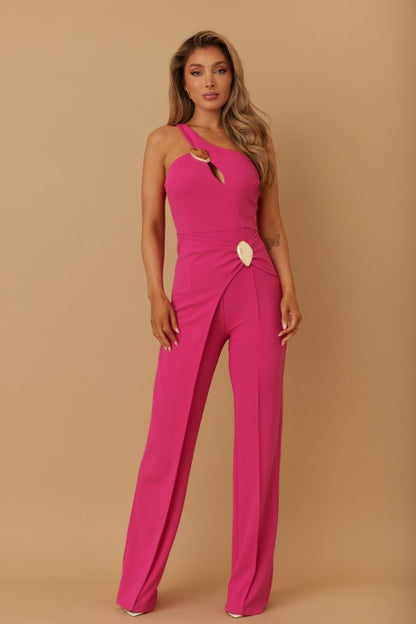 SINGLE CROSS STRAP SHOULDER WRAP JUMPSUIT
