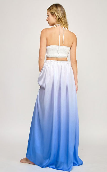 OMBRE STARFISH TRIM HALTER NECK MAXI DRESS