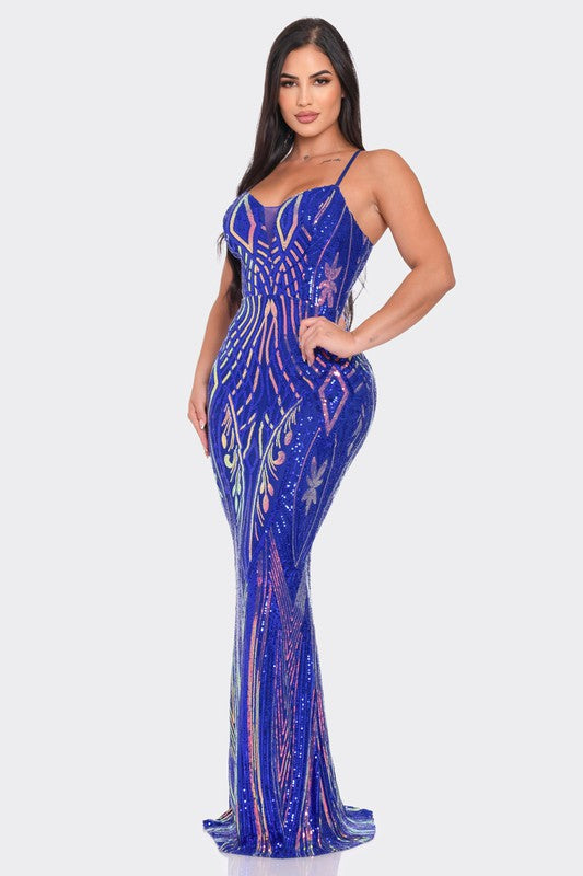 MULTI COLORED SEQUIN MAXI Cocktail  DRESS