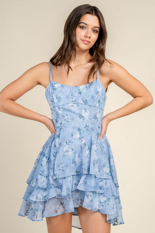 MINI TIERED CHIFFON PRINTED SUMMER DRESS