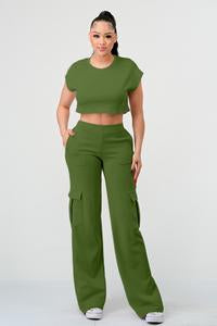 2 PIECES WIDE LEG CARGO PANTS SET