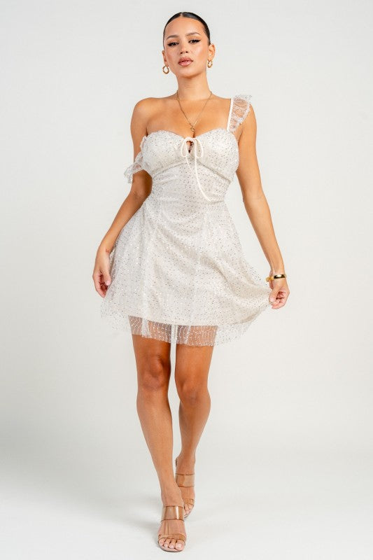 OFF THE SHOULDER EMBELLISHMENT A-LINE MINI PARTY DRESS