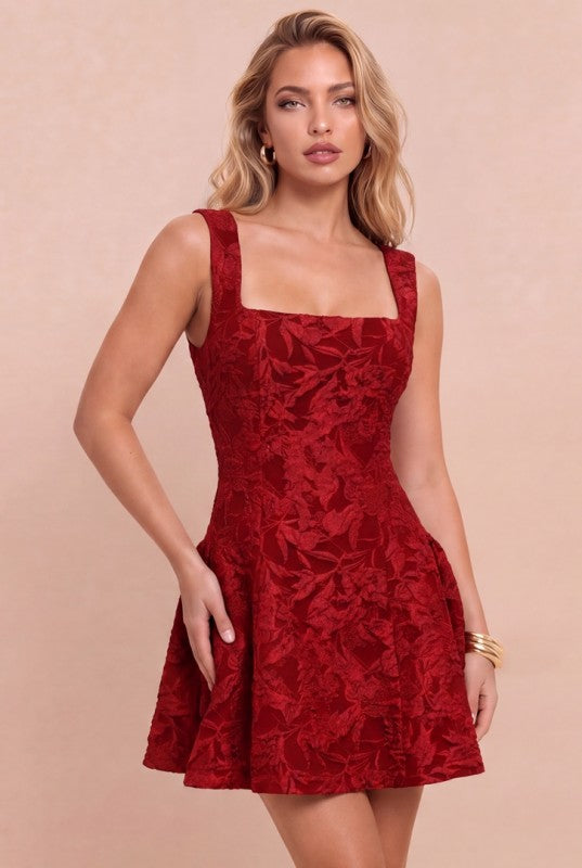 SQUARE NECK FLARE MINI DRESS