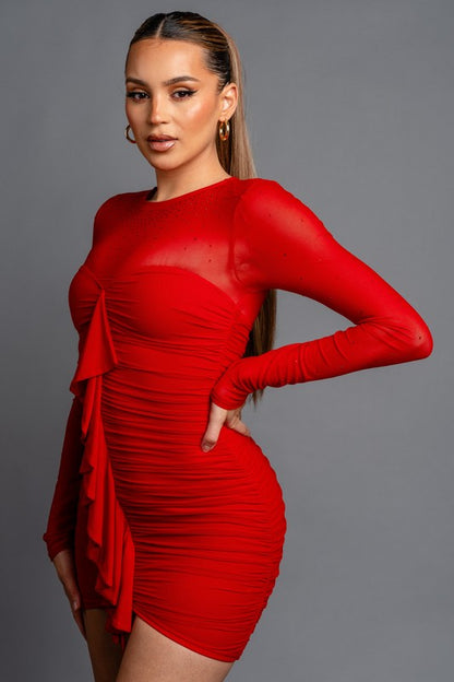 MESH LONG SLEEVE MINI DRESS